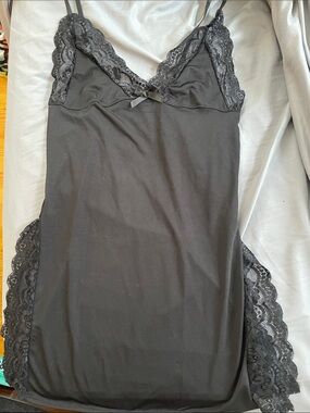 👽Black lace trim lingerie dress